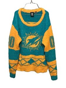 Miami Dolphins NFL Women's XL Ugly Crew Sweater - Aqua & Orange - Preowned