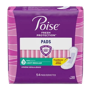 Poise Incontinence Pads for Women, 3 Drop Light Absorbency, Regular Length 54 Ct - Picture 1 of 9