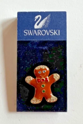Swan Swarovski Crystals & Enamel Christmas Gingerbread Man Pin-Brand New wTags - Image 1 of 3