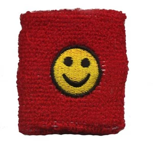 Polsino Fascia da polso tergisudore ricamata Smiler rosso - Picture 1 of 2