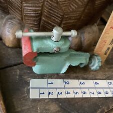 Vintage SMALL Old Unknown Bench Vice Mount On Cast Iron Vice Green/RED JAW