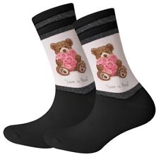 COOL7 Socken Strass Love Is Real Teddybär Rosen Micromodal rosa schwarz 36-40