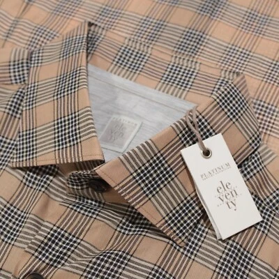 Camisa Eleventy Platinum nova com etiquetas botão tamanho médio em marrom claro/preto xadrez - Imagem 1 de 4