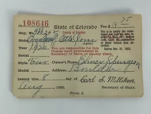 Antiker extrem seltener Colorado Führerschein 1923 für eine Überlandtour 1920 schön! - Bild 1 von 12