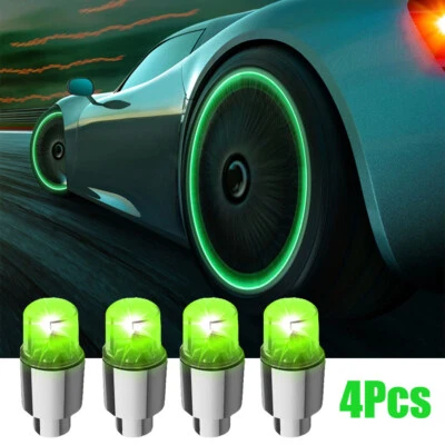 4Pcs Car Wheel Tire Tyre Air Valve Stem Cap Green LED Light Caps Accessories - Image 1 of 4
