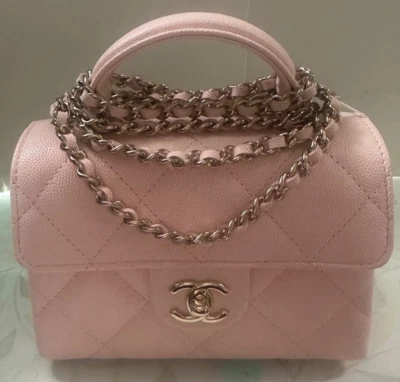 Nuevo 25S 2025 Bolso Chanel Rosa Pálido Cuero Caviar Asa Superior Solapa Dorado RECIBO Foto 1 de 4