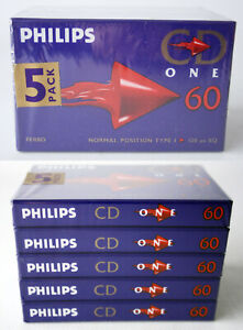 5X PHILIPS CD ONE 60 BLANK TAPE CASSETTE TYPE 1 NORMAL POSITION NEW SEALED !