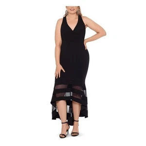 XSCAPE Evening Gown Dress SZ 10 Black Sleeveless Hi-Low V-Neck - Picture 1 of 3
