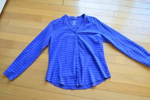 Mountain Hardwear Shirt Blue Stripes Button Up V Neck Casual Outdoor Size 12 - Picture 1 of 10