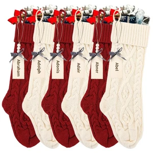 18 Inches Personalized Christmas Stockings: 6 Pack Red Ivory Knit Christmas S... - Picture 1 of 6