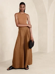 Banana Republic 10 Lina Wide-Leg Linen Pant Palazzo Warm Clay #882893 - Picture 1 of 12