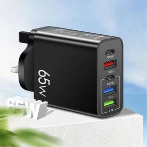 Fast Quick Charge 65W 5 Multi-Port USB Hub Mains UK Plug Adapter Wall Charger - Picture 1 of 4