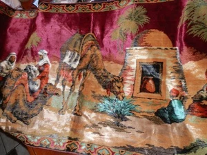 VTG Middle Eastern Arab Scene Table Runner Cover Tapestry Wall Hanging 40x21" - Picture 1 of 3