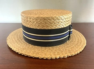 1920s ANTIGUO SOMBRERO DE BARCO DE PAJA PARA HOMBRE principios de 1900 para hombre’s sombrero de paja SKIMMER HAT Foto 1 de 4