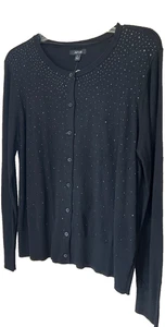 Suéter APT.9 Mujer Negro Adornado Manga L Botón Cuello Redondo Mezcla de Algodón Talla L - Imagen 1 de 9