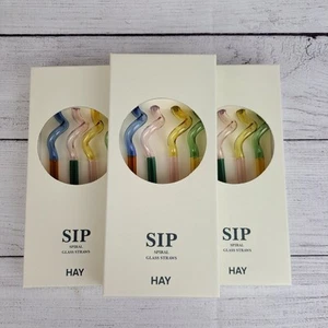 Hay Sip Handmade Reusable Spiral Glass Straws Drinking Eco-Friendly 3 Sets Of 4 - Picture 1 of 12