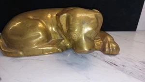 Vintage Brass Laying Dog Figurine Decorative Doorstop Statue 10 3/4" 5.04 Lbs - Picture 1 of 11