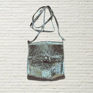 Vintage 70s Silver Metal Mesh Crossbody Purse - Atelier Munch West Germany Disco - Picture 1 of 6