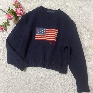 Polo Ralph Lauren Flag Knit Sweater Wool Cashmere Navy Size S Rare Design - Picture 1 of 5