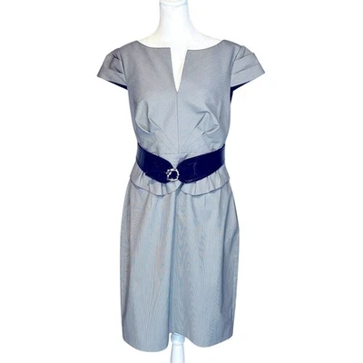 Kay Unger плиссированные пеплум оболочка платье подпоясанный черный белый гончая проверить 12 - Изображение 1 из 4