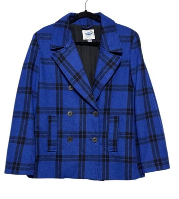 Old Navy Preppy Double Breatsed Wool Pea Coat Womens Size L Plaid 90s Grunge - Image 1 of 4