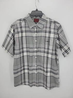 Sahara Club Shirt Mens Large Black Gray Plaid Short Sleeve Button Up Casual - Image 1 of 4