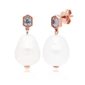 Moderno Barocco Perla & Topazio Goccia Orecchini IN Oro Rosa Placcato Argento - Foto 1 di 3