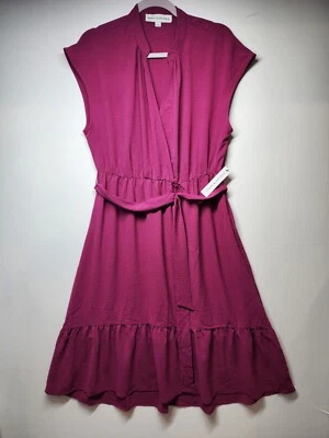 EMMA & MICHELE Dress Size Large Pink v-neck crossover Cap Sleeve Midi New - Image 1 of 4