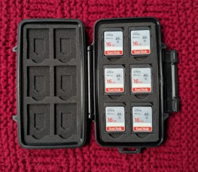 LOT 6x SanDisk Ultra 16GB 80MB/s SD SDHC SDSDUNB Camera Card | With Pelican Case - Image 1 of 3