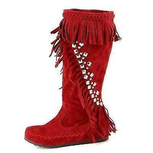 Women's Fringe Shoes Knee High Boots Pull On Tassel Moccasin Boots plus sz 