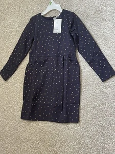 H&M Kids Blue Navy & Stars Pocket Detail Long Sleeve Dress Size 4-6Y - Picture 1 of 4