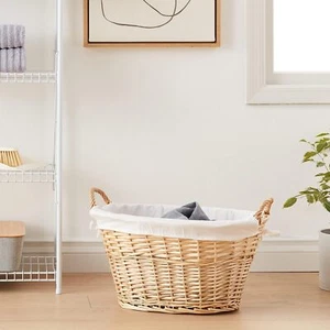 Willow Wicker Laundry Basket Hand Woven Clothes Hamper with Handles and Liner - Picture 1 of 2