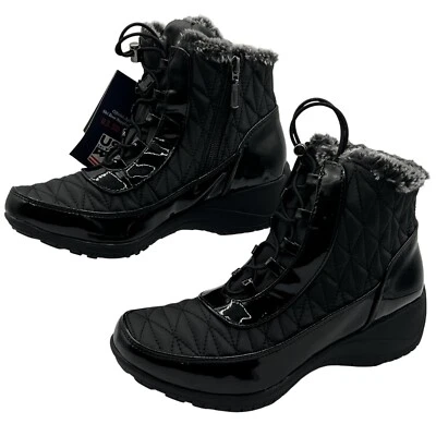 Khombu NWT Womens 8W Black Quilted Winter Boots Faux Fur Lining K Comfort Shoes - Image 1 of 4