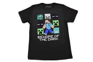 Minecraft Youth Boys Beware Of The Dark Funny Heather Black Shirt New 2XL(18) - Picture 1 of 5