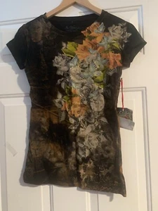 In Vein Top schwarz Blumen Strass Glitzer Struktur Größe L Neu mit Etikett - Bild 1 von 4