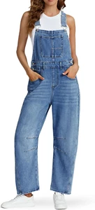 Women'S Denim Overall Casual Straight Wide Leg Bib Jeans Overall Adjustable Stra - Picture 1 of 6