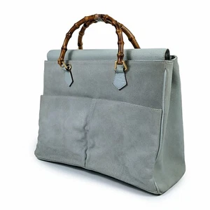 Authentic GUCCI women's light blue suede bamboo hand bag - Picture 1 of 12