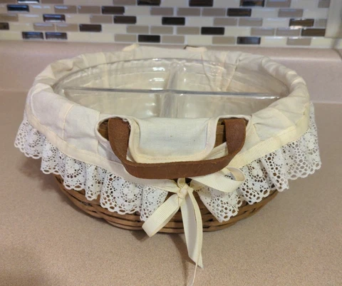 LONGABERGER Basket 1985 Hard Plastic Protective Insert with 4 Compartments Doily Cover