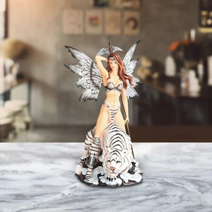 Warrior Fairy w/ White Tiger and Spear Statue 14"H Fantasy Figurine Room Decor - Picture 1 of 1