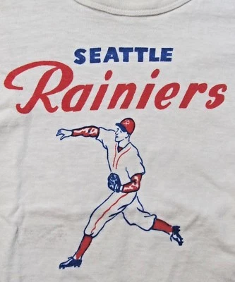 Camiseta de beisebol pequena RARA original 1956 SEATTLE RAINIERS PCL - Imagem 1 de 4