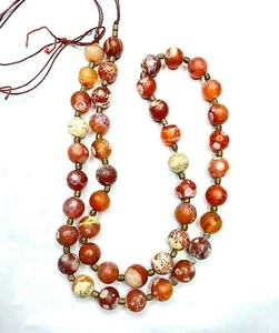 Antique Old Ancient Indo-Tibetan Carnelian Agate Beads Necklace Mala - Picture 1 of 5