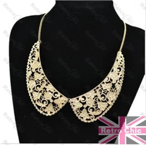 STATEMENT collar NECKLACE peter pan VINTAGE ANTIQUE STYLE filigree gold tone - Picture 1 of 8