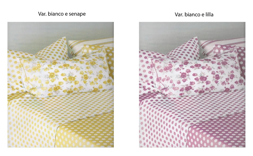 Completo letto lenzuola maxi flanella caldo cotone POIS Fazzini senape - lilla - Immagine 1 di 1