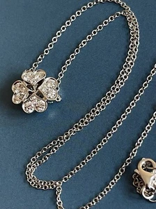 0.60ct Diamond Necklace 18ct White Gold Clover Flower Pendant in 18" lucky Charm - Picture 1 of 14