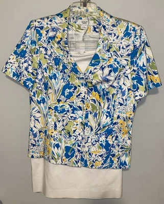 Blazer y falda Le Suit para mujer talla 10 blanco con estampado floral azul amarillo Foto 1 de 4