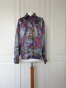 Jaques Vert Vintage 80er Jahre gemustert lila seidig Shirt Bluse Damengröße 16 - Bild 1 von 12
