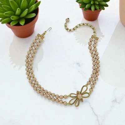 Collar con lazo de cristal con cuentas HEIDI DAUS "Bow Advice" - Visón - Nuevo con etiquetas Foto 1 de 4