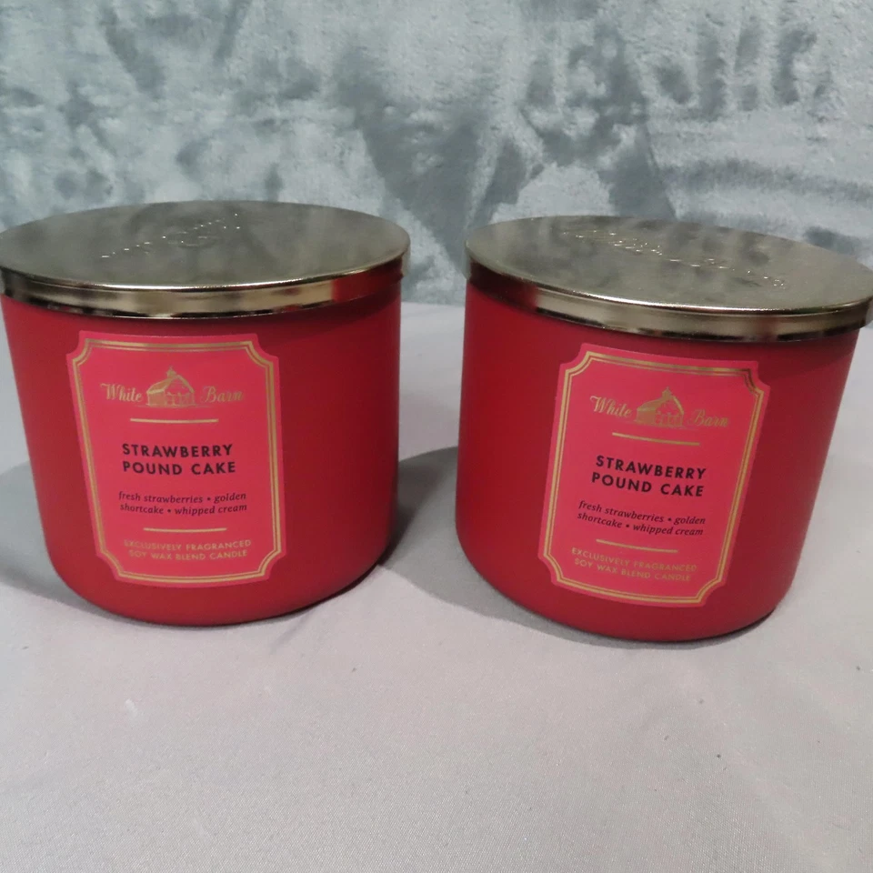 White Barn Strawberry Pound Cake 3-Wick Candle 14.5 oz Lot of 2 Bath Body Works - Image 1 of 4