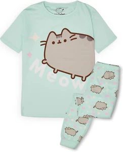 Pusheen Girls Pajama Set | Young Ladies Green Loungewear Short Sleeve T-Shirt &  - Picture 1 of 12