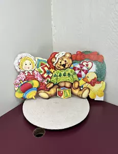 Vtg Christmas Teddy Bear Toys Cardboard Cutout Diecut Classroom Decor 20.5” - Picture 1 of 6